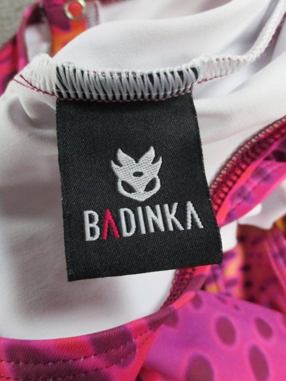 Badinka Flowy Pink Rave Bodysuit Womens Medium Deep Plunging Neckline Pattern - Picture 3 of 6